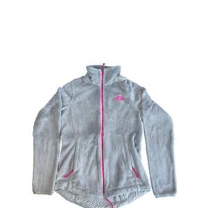 The North Face Women’s XS Gray Fuzzy Fleece Jacket Full Zip Pink Accents Soft
